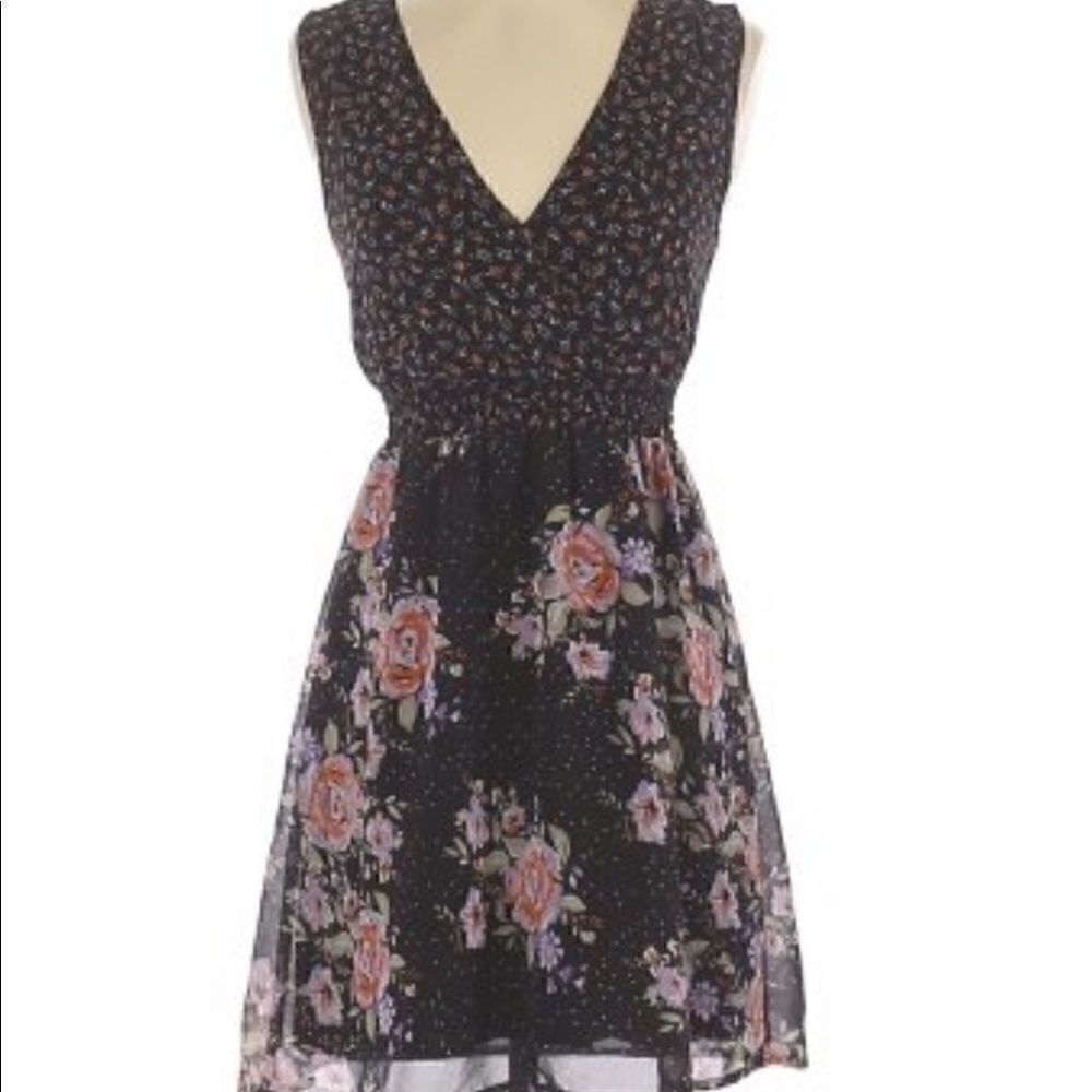 Anthro | Pins and Needles Black Floral Mini Dress